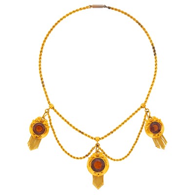 Lot 95 - Antique Gold and Citrine Fringe Swag Necklace