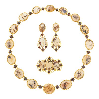 Lot 84 - Antique Gold, Moss Agate and Garnet Parure
