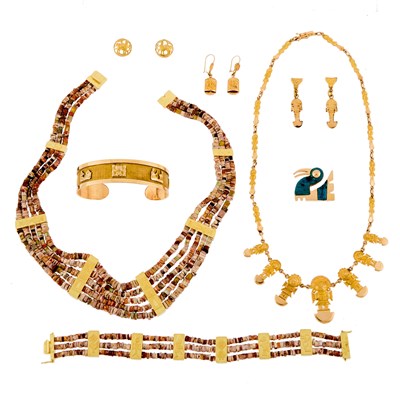 Lot 1255 - Group of Gold and Hardstone Bead Jewelry