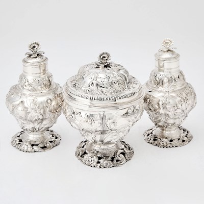 Lot 21 - Cased George III Sterling Silver Tea Caddy Set