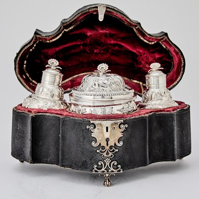 Lot 21 - Cased George III Sterling Silver Tea Caddy Set