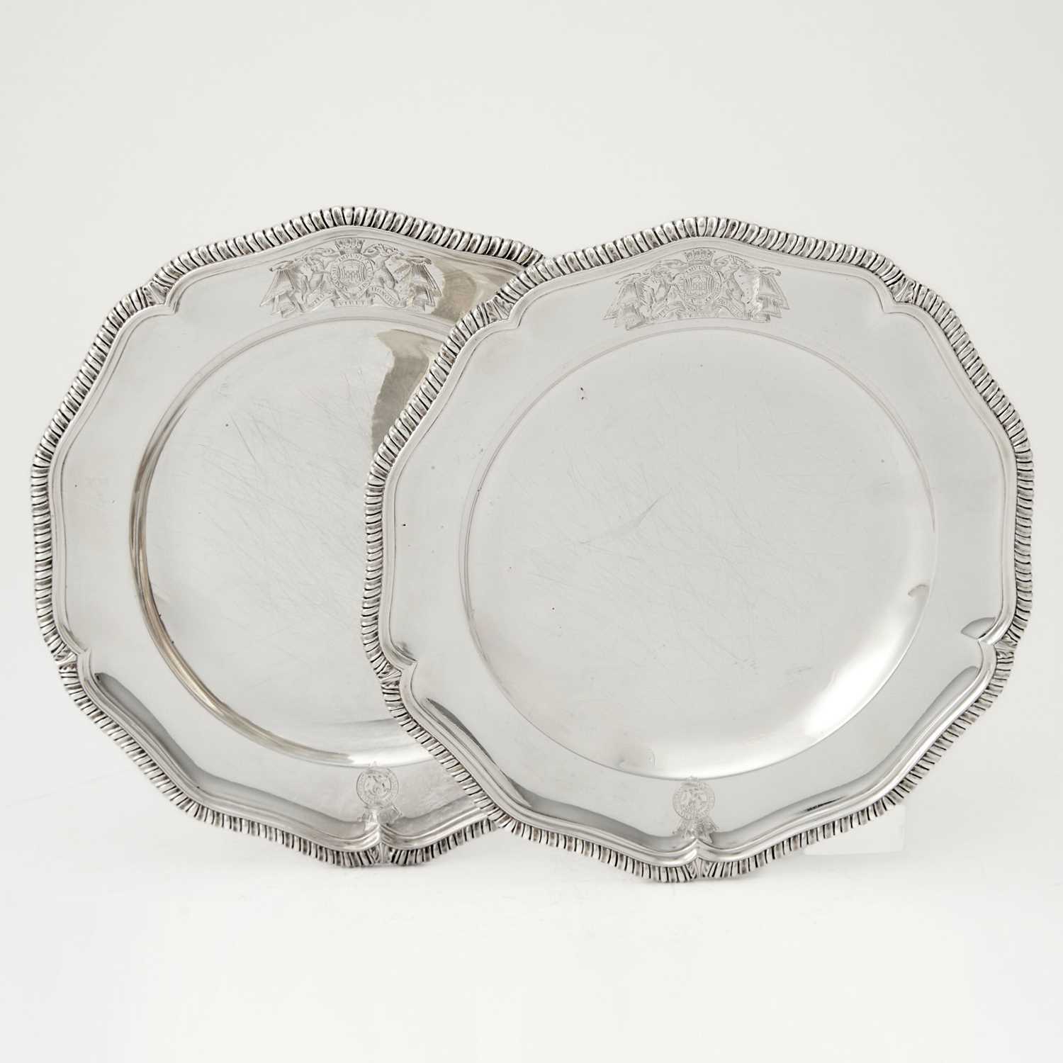 Lot 16 - Pair of George II Sterling Silver Dinner Plates
