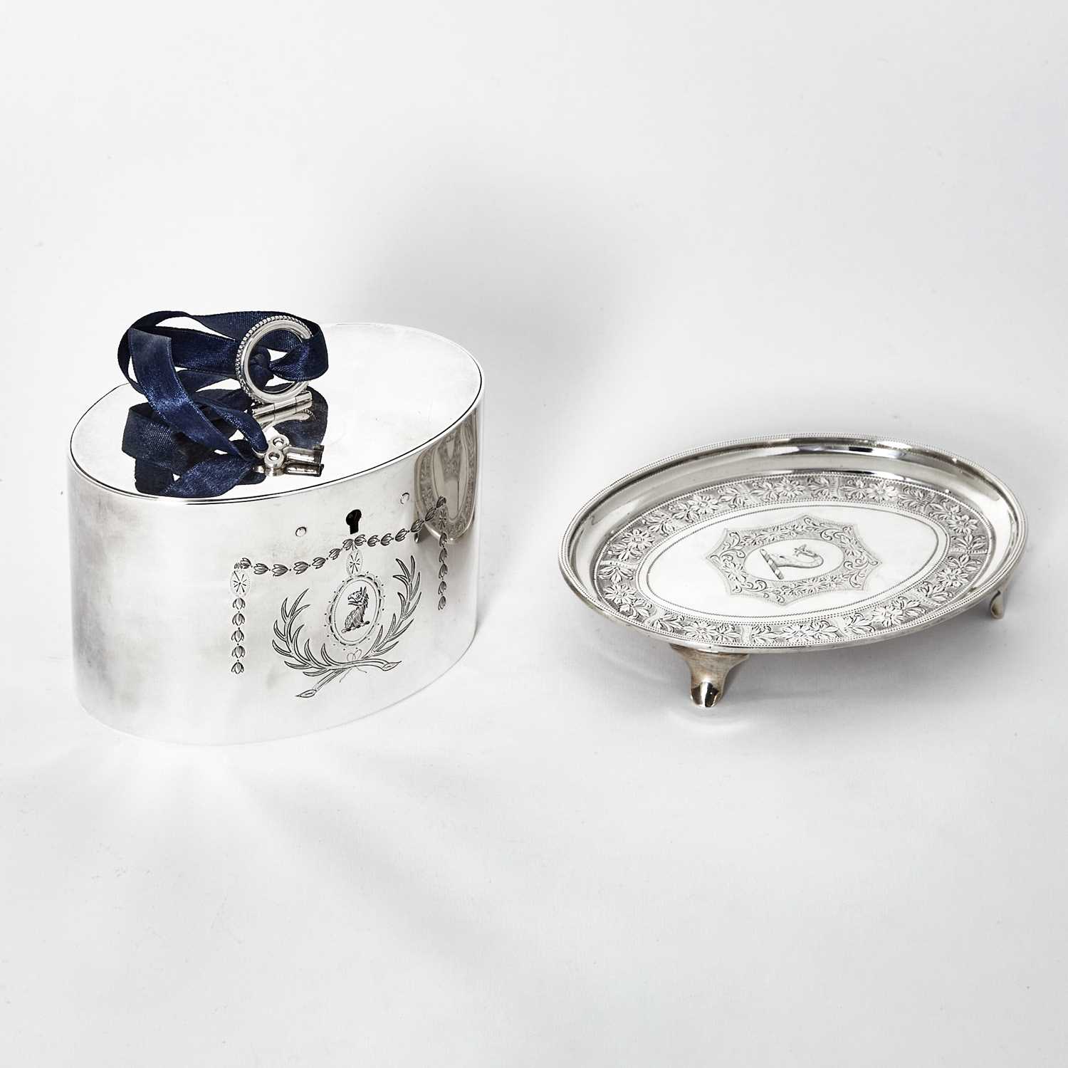 Lot 39 - George III Sterling Silver Tea Caddy and Teapot Stand
