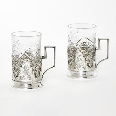 Lot 77 - Pair of Soviet Russian Silver Tea Glass Holders