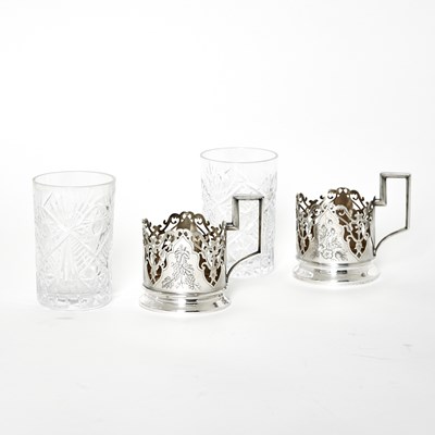 Lot 77 - Pair of Soviet Russian Silver Tea Glass Holders