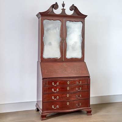 Lot 94 - George II/III Mahogany Serpentine Front Secretary Bookcase