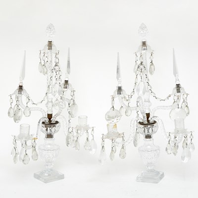 Lot 114 - Pair of Georgian Style Cut Glass Two Light Candelabra