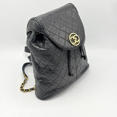 Lot 1248 - Chanel Black Lambskin Quilted Backpack