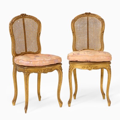 Lot 516 - Pair of Louis XV Style Giltwood Chaises en Cabriolet