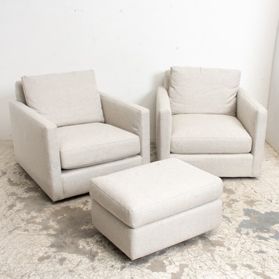 Lot 117 - Pair of Grey Upholstered Oversized Armchairs