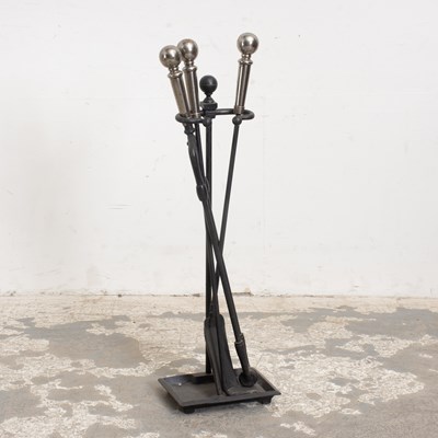 Lot 46 - Set of Three Steel and Wrought-Iron Fire Tools on Stand
