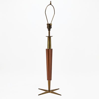 Lot 310 - Mid Century Teak and Brass Table Lamp