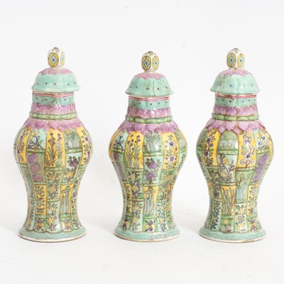 Lot 156 - Group of Three Chinese Porcelain Lidded Vases
