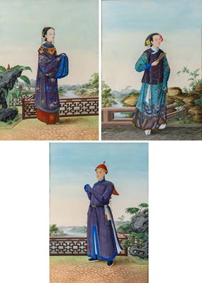 Lot 51 - Three Fine Chinese Export Figural Paintings