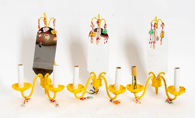 Lot 165 - Set of Three Yellow Painted Metal Two-Light Sconces