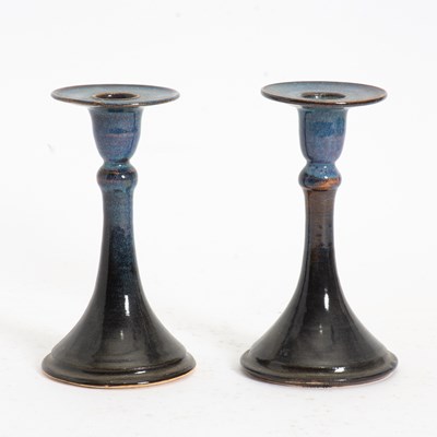 Lot 166 - Pair of Glazed Ceramic Candlesticks