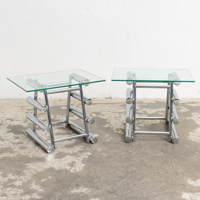Lot 197 - Pair of Chrome Base Glass Top Tables