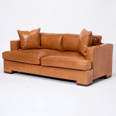 Lot 342 - Tan Leather Upholstered Thomas O'Brien Sofa