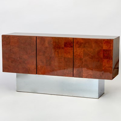 Lot 222 - Milo Baughman for Thayer Coggin Chromed Steel and Burlwood Cabinet