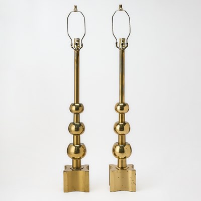 Lot 341 - Pair of Tommi Parzinger Style Brass Lamps
