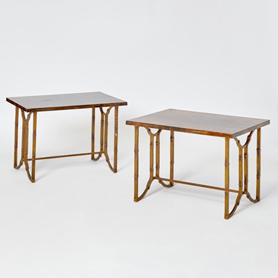 Lot 199 - Pair of Aldo Tura Lacquered Goatskin and Patinated Metal Side Tables