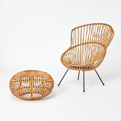 Lot 219 - Attributed to Franco Albini Rattan Lounge Chair and Ottoman