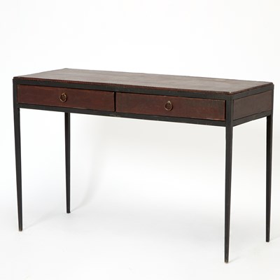 Lot 228 - After Jean Michel Frank Leather and Iron Desk