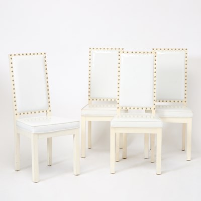Lot 753 - Set of Four Tommi Parzinger Style White Lacquered Wood Dining Chairs