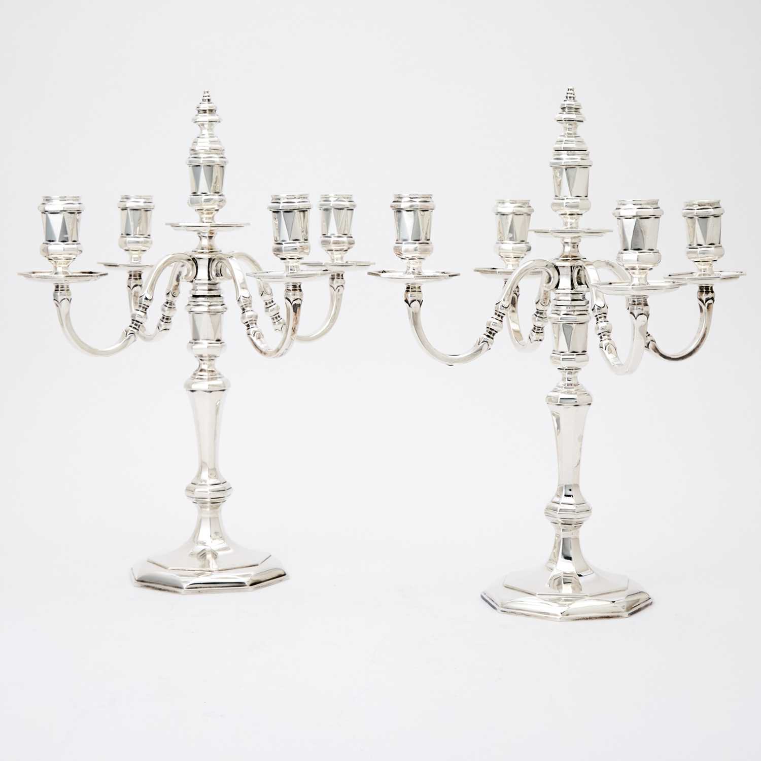 Lot 162 - Pair of Tiffany & Co. Sterling Silver Five Light Candelabra