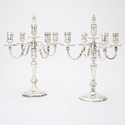 Lot 162 - Pair of Tiffany & Co. Sterling Silver Five Light Candelabra