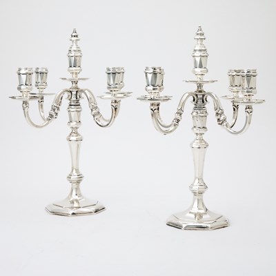 Lot 162 - Pair of Tiffany & Co. Sterling Silver Five Light Candelabra