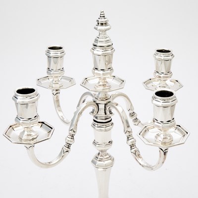 Lot 162 - Pair of Tiffany & Co. Sterling Silver Five Light Candelabra