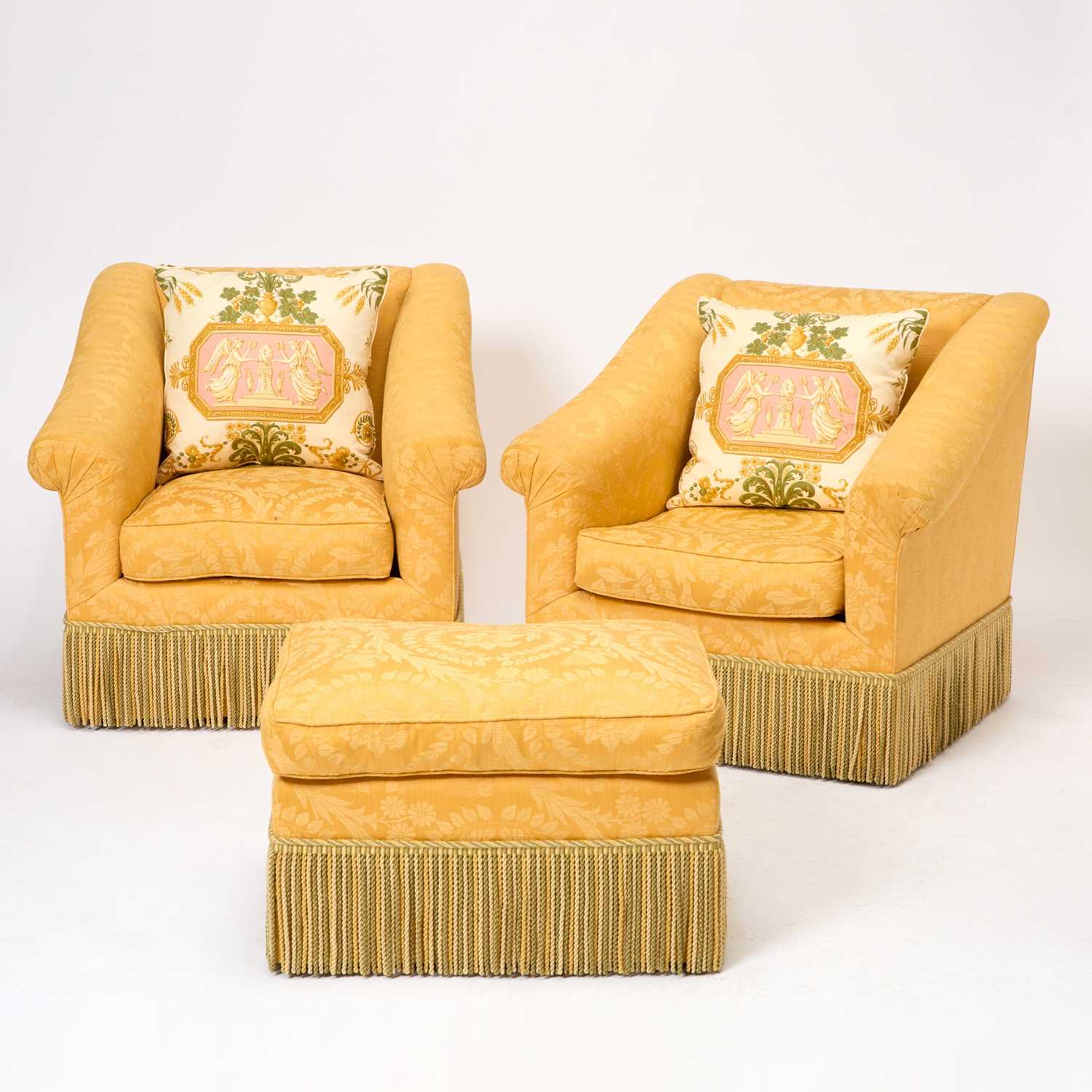 Lot 730 - Pair of Damask Upholstered Lounge Chairs