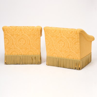 Lot 730 - Pair of Damask Upholstered Lounge Chairs
