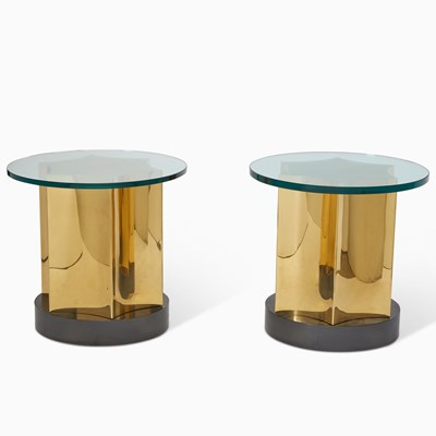Lot 252 - Pair of Glass-Topped Brass Circular End Tables