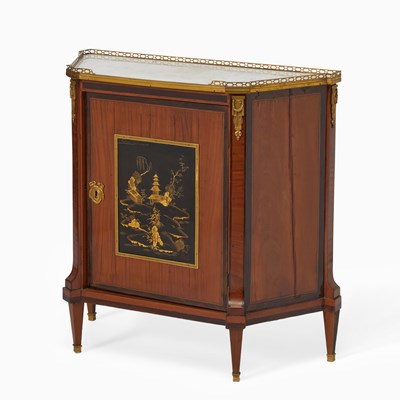 Lot 357 - Dutch Neoclassical Brass Mounted Lacquer Inset Satinwood and Amaranth Side Cabinet