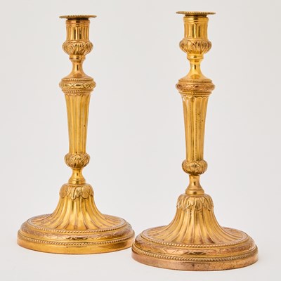 Lot 360 - Pair of Louis XVI Style Gilt-Bronze Candlesticks