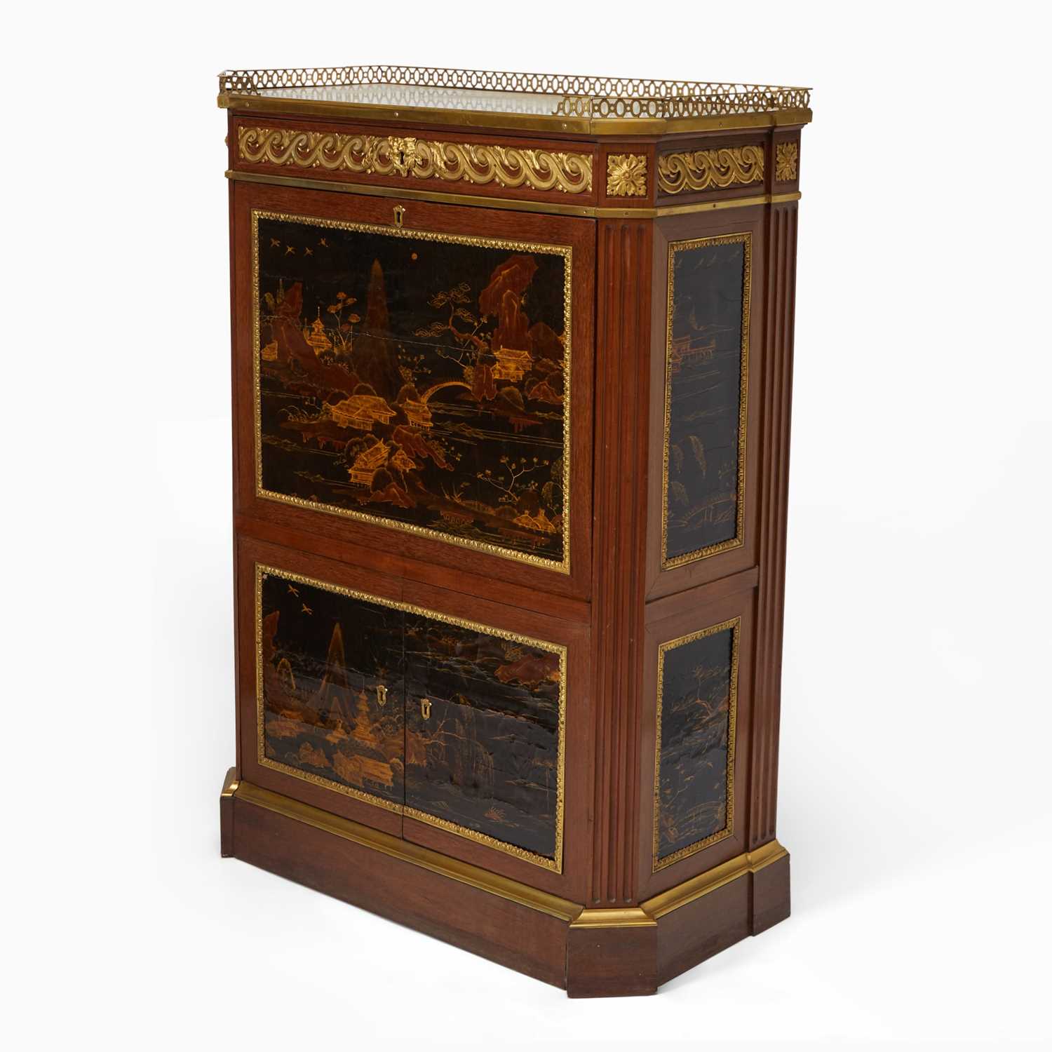 Lot 355 - Louis XVI Gilt-Bronze Mounted Lacquer Inset Mahogany Secretaire a Abbattant