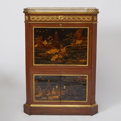 Lot 355 - Louis XVI Gilt-Bronze Mounted Lacquer Inset Mahogany Secretaire a Abbattant