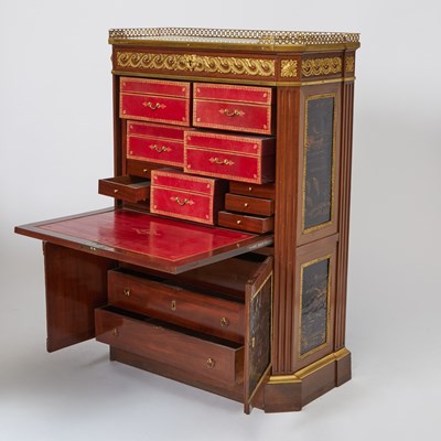 Lot 355 - Louis XVI Gilt-Bronze Mounted Lacquer Inset Mahogany Secretaire a Abbattant