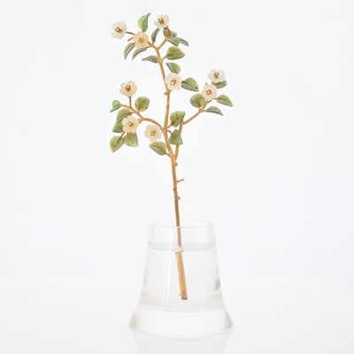 Lot 368 - Faberge Style 18 KT Gold, Nephrite, Agate and Diamond Branch