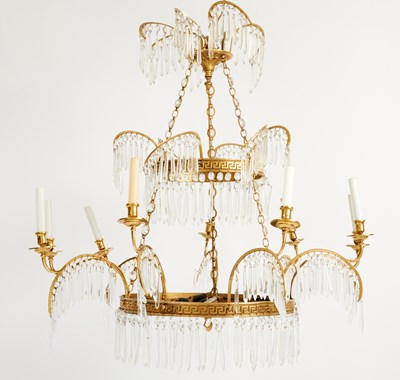 Lot 361 - German Neoclassical Style Cut Glass Mounted Brass Nine Light Chandelier