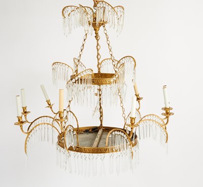Lot 361 - German Neoclassical Style Cut Glass Mounted Brass Nine Light Chandelier