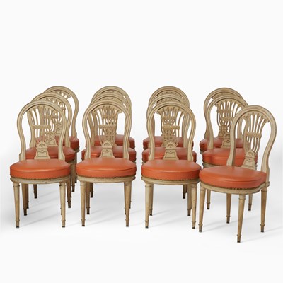 Lot 352 - Set of Eight Louis XVI Painted and Carved Wood Dining Chairs