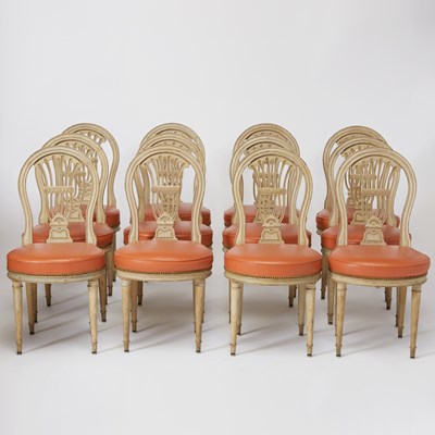 Lot 352 - Set of Eight Louis XVI Painted and Carved Wood Dining Chairs