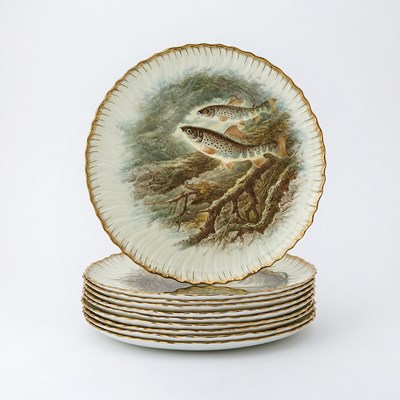Lot 686 - Set of Ten Cauldon Gilt and Hand-Painted Porcelain Fish Plates