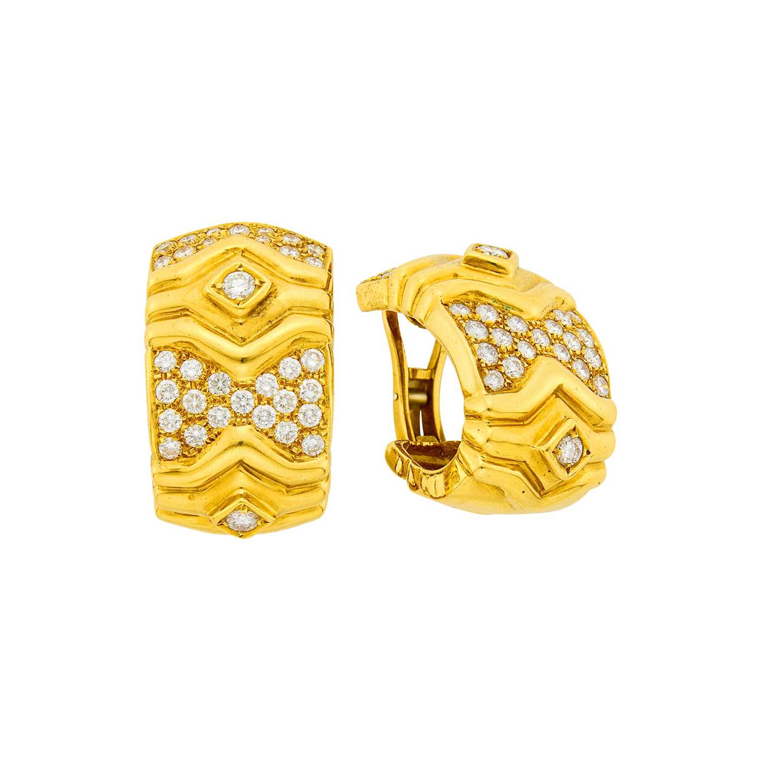 Lot 19 - Attributed to Vourakis Pair of Gold and Diamond Earclips