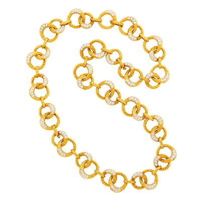 Lot 111 - Long Two-Color Gold and Diamond Necklace/Bracelet Combination, France