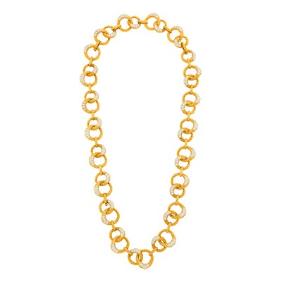 Lot 111 - Long Two-Color Gold and Diamond Necklace/Bracelet Combination, France