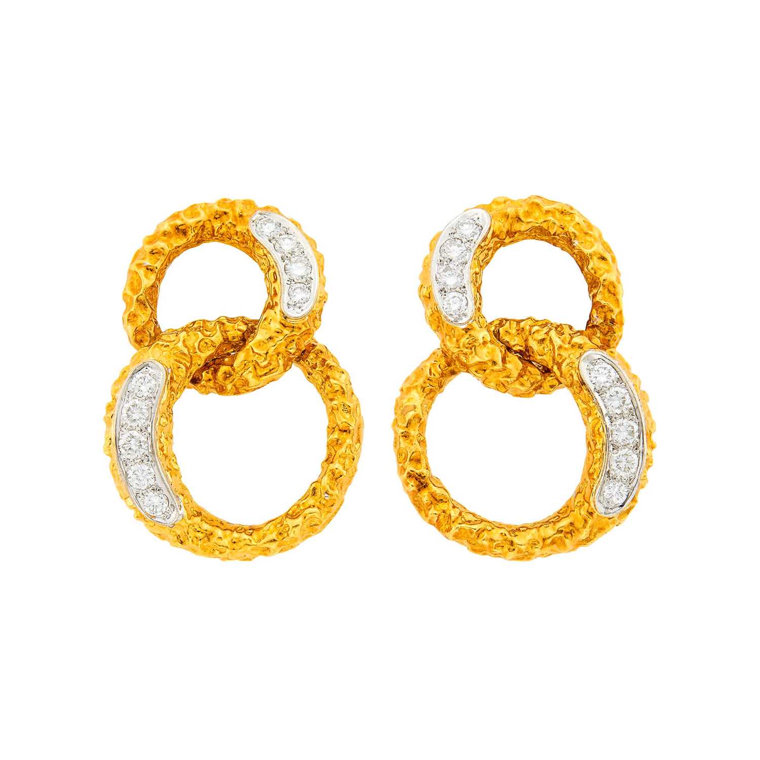 Lot 110 - Vourakis Pair of Two-Color Gold and Diamond Pendant-Earclips